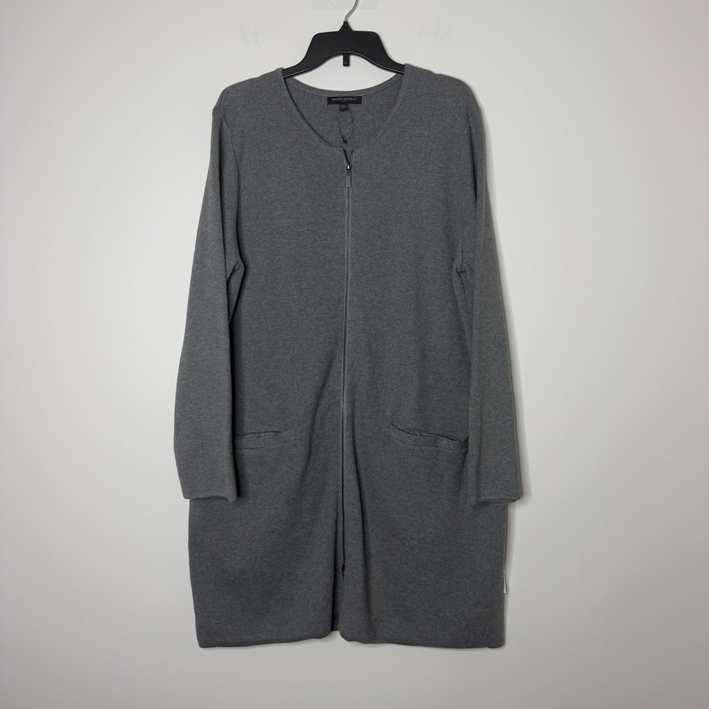 Banana Republic Zippered Cardigan Sweater Size L Long Grey Jacket Knit Pockets